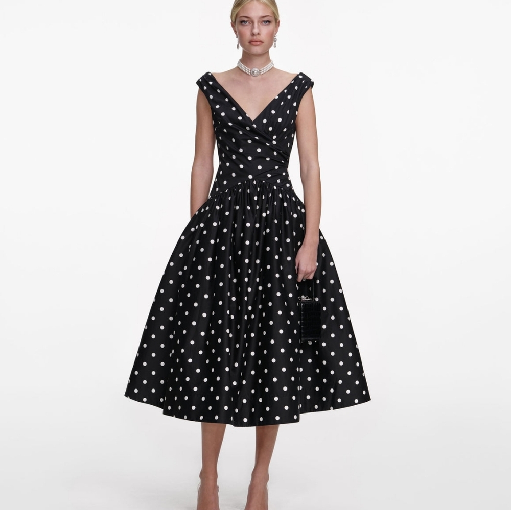 Self-Portrait Black Cotton Midi Dress